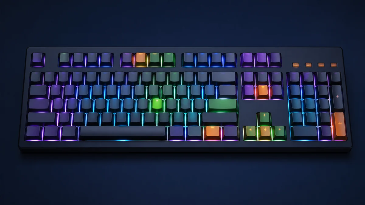 Teclado completo iluminado durante una prueba de todas las teclas
